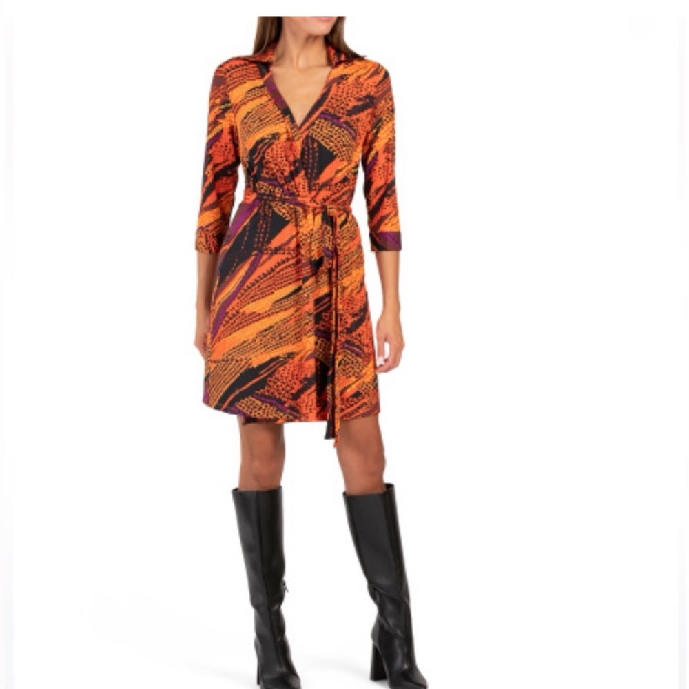 NEW Flora Bea Nyc Mini Dress Wrap Front Orange Milo Size Large